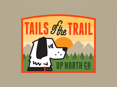 Tails of the Trail badge dog emblem illustration mountains outdoors patch trail vector wilderness