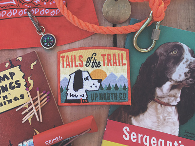 Up North Co Tails Of The Trail Patch badge dog emblem illustration mountains outdoors patch trail vector wilderness