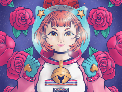 Astrogirl astronaut cat cat girl digital art digital illustration girl illustration illustrator illustrator art poster poster art procreate procreate art space