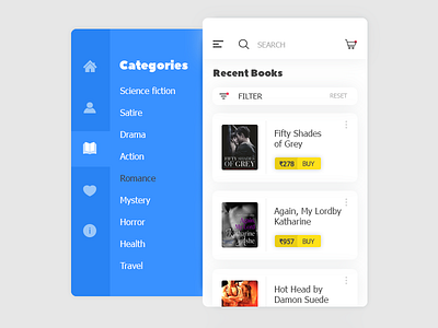 Book Store App - Daily UI 03 app application book books sidebar store