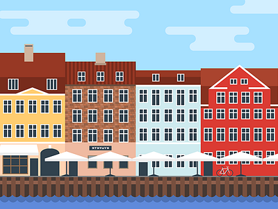 Nyhavn, Copenhagen 🇩🇰 bike colourful copenhagen denmark house houses icon illustration port water
