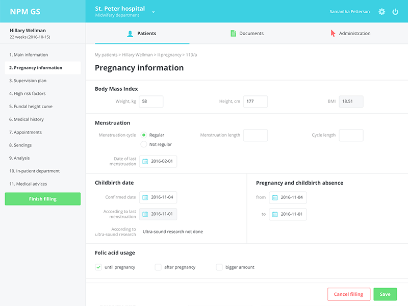 Hospital UI blue clinic experience form health input interface layout medical user ux