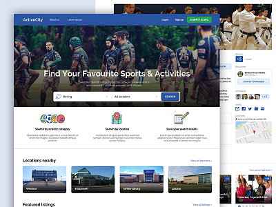 ActiveCity redesign interface landing page product search sport sports ui web