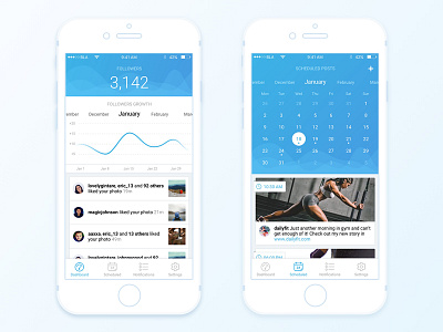 Instagram manager app application blue calendar dashboard graph instagram iphone light schedule scheduling ui ux