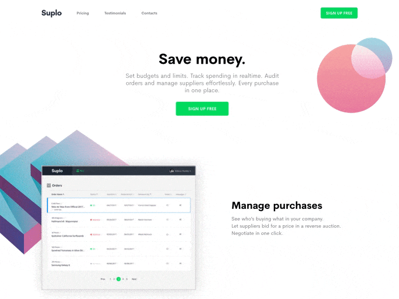 Suplo landing page animated geometry interface landing page product reveal ui user web