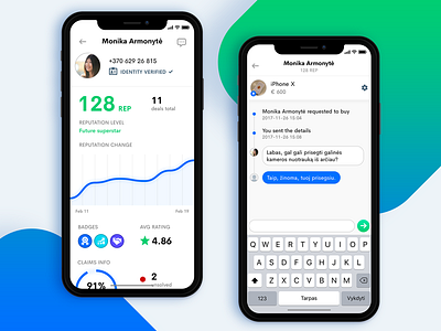 Monetha app app blue chart chat green iphone iphonex messages messenger profile timeline