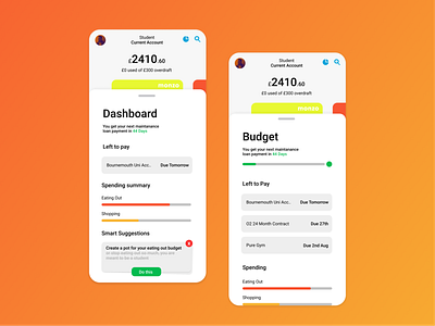 The Monzo Student Account Concept app app design concept figma ui ui design uiux