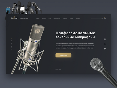 Концепт Профессиональные вокальные микрофоны design landingpage ui ux web design веб дизайн веб сайт вокальный главная страница звук звукозапись интернет магазин лендинг микрофон музыка профессиональный студия