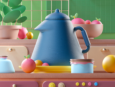 Tea party 36daysogtype 3d chill color colorful cute design fruits graphic design illustration tea teapot
