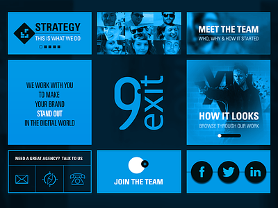 E9 Redesign Preview agency blue flat homepage landing layout tiles website