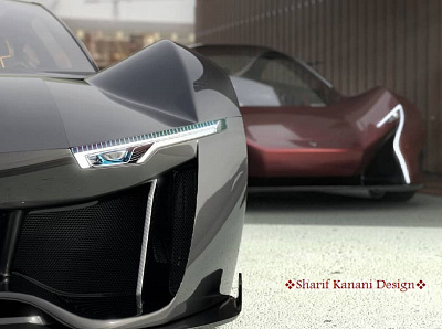 Kanani Motors Ex1 + Lumen close up shot automobile automotive cardesign cars design designer ex1 gray kananimotors lumen red render sharifkanani