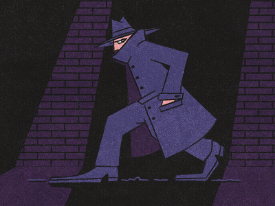 Spy agent character design coat detective hat illustration lowlight secret agent spying stealth