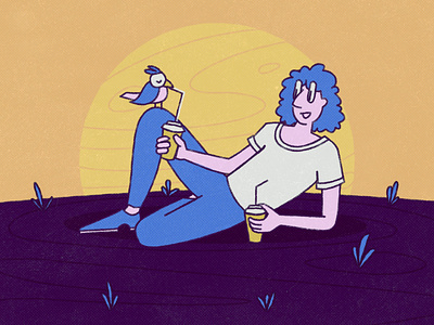Chillin' bird birdy cartoon illustration character design doodle drinking friends hanging illustration