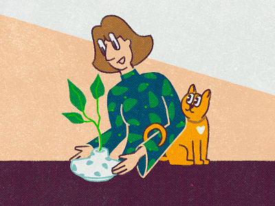 Plant care anagarman cartoon cat doodle dtiys flower girl joy plant vase