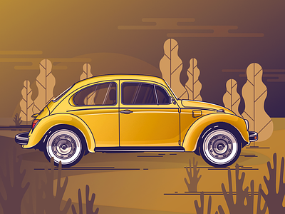 VW Käfer affinity designer car illustration käfer sunset vector art volkswagen
