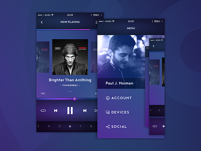 Music app album mobile menu player playlist