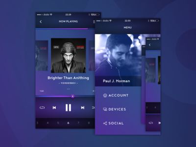 Music app album mobile menu player playlist