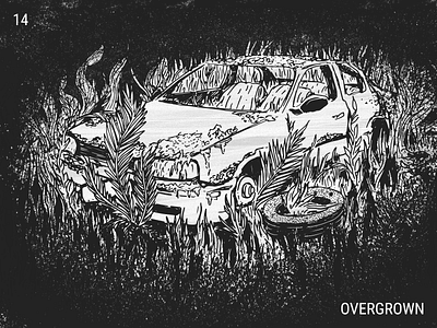 Inktober / 14 - Overgrown abandoned car illustration inktober inktober2019 overgrown wreck