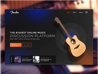 Random Design fender guitar landing page music webpage