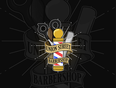 UNION STREET BARBERSHOP LOGO barber barber logo barbershop barbershop logo cover design graphic design logo logo design mockup store front