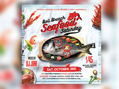 Seafood Brunch Saturday Flyer night club