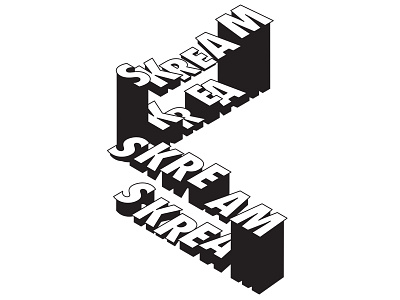 Skream Type 3d black and white illustration isometric typography
