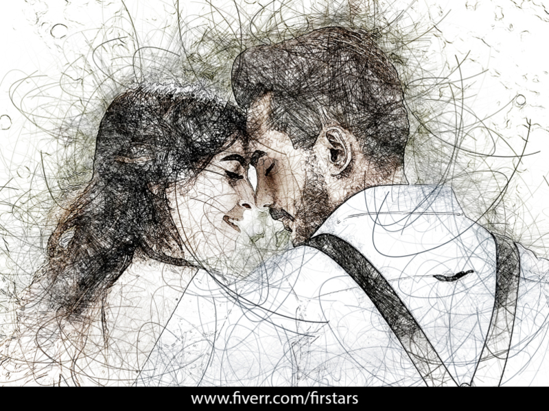 Sketch of Kissing Couple with Pencil Stock Vector - Illustration of vector,  graphic: 48977679