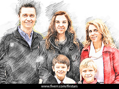 beautifull pencil color sketch family portrait