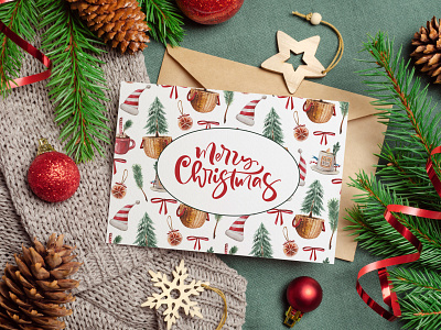 Red and Green Pine and Berries Christmas Card