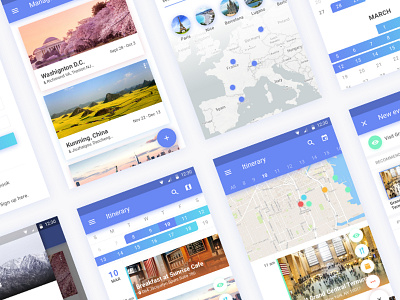 Eight selected screens for Trapp android app calendar event login map material mobile planning travel ui ux