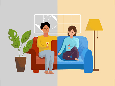 Couples in Long-Distance Relationships couch couple dating graphic illustration long distance relationship
