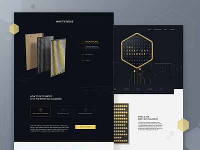 Landing Page for The Every Day Calendar calendar chip pattern dark electronics elegant gold how it works informational landing page light product promo slick structure web design website zajno