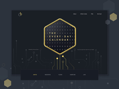 Landing Page for The Every Day Calendar calendar chip pattern dark electronics elegant first screen gold habit how it works informational landing page light product promo slick structure web design website zajno