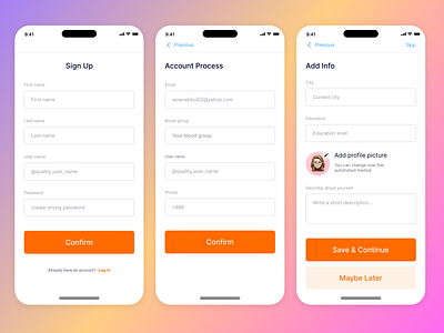 Sign Up and New Account Process to completing more easily app app ui ios login login page mobile app mobile screen mobileappui signup ui ui design wow rakibul