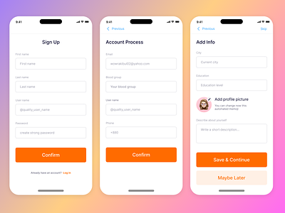 Sign Up and New Account Process to completing more easily app app ui ios login login page mobile app mobile screen mobileappui signup ui ui design wow rakibul