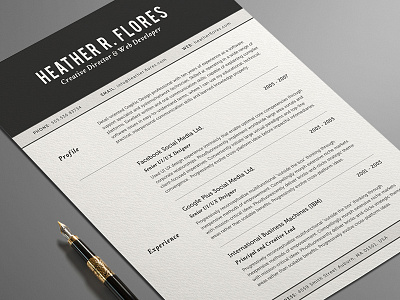 2 Pages Full Resume Set | CV Print Template