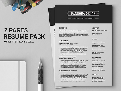 2 Pages Clean Resume CV - Pandora 2 page ms word resume 2 pages resume cover letter diy resume template elegent hipster resume mens resume microsoft pro resume reference letter word resume