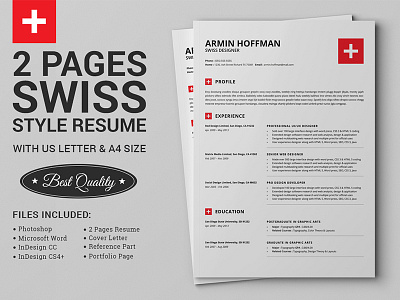 2 Pages Swiss Resume | Extended Pack cover letter cv design diy resume template elegent microsoft printable pro resume reference letter resume design resume template word resume