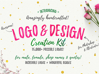 Awesome Logo & Design Creation Kit awesome colorful female fonts handcrafted handmade logo logo creator logos male vecots watercolor