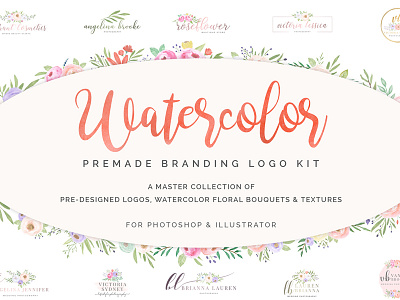 Watercolor Premade Branding Logo Kit