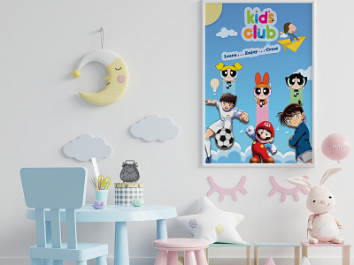 Kids Club cartoon cartoon character design hero images interaction design interior kids mockup photoshop poster room teddy