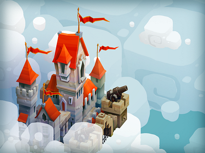 Сastle building cartoon castle clouds concept cute game illustration indie