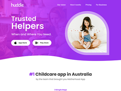 Huddle App Landing page Concept babies baby babysitter chidcare uidesign ux design website