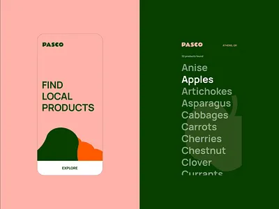 Pasco - Local Food Directory UI animation branding design food identity illustration iphone mobile motion productdesign salmon sustainability ui uiux