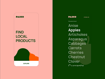 Pasco - Local Food Directory UI animation branding design food identity illustration iphone mobile motion productdesign salmon sustainability ui uiux