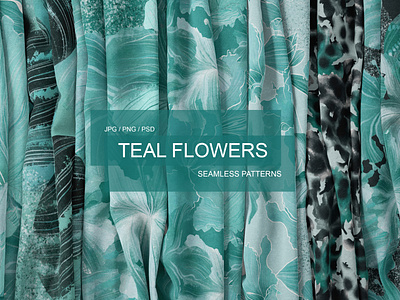 TEAL FLOWERS seamless patterns
