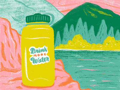 Drink More Water chalky drink drink water illustration lake mountains nalgene water water bottle