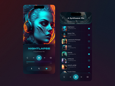 Synthwave Music Player app design mobile ui ux