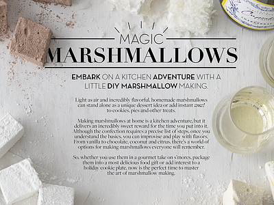 Magic Marshmallows art direction black and white food photography magazine marshmallows publishing recipe type treatment typography wine