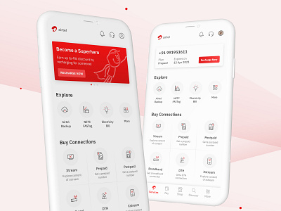 Airtel Redesign airtel home screen mobile mobile app mobile ui redesign ui